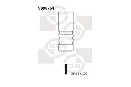 Клапан двигуна IN/EX BMW M57, IN N57 26X6X100 BGA V998764