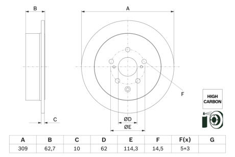 Диск гальмівний (задній) Lexus RX 08-15 (309x10) 0 986 479 G61 (opt-om) BOSCH 0986479G61