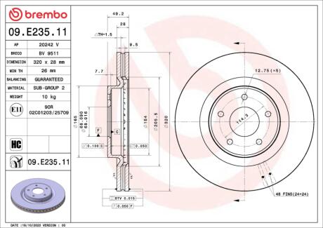 Диск тормозной BREMBO 09.E235.11
