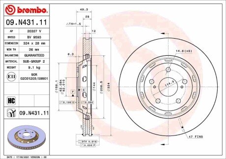 Диск тормозной BREMBO 09.N431.11