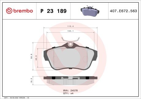 Тормозные колодки дисковые BREMBO P23 189