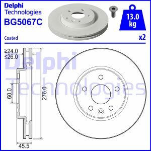 ДИСК ГАЛЬМIВНИЙ ПЕРЕДНIЙ ПРАВИЙ Delphi BG5067C