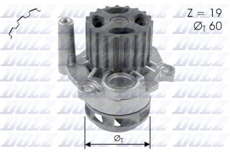 Помпа водяна SKODA FABIA 1.9SDI 11/1999- -ua DOLZ A197