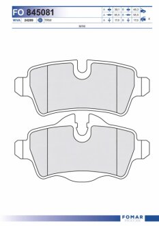 Колодки гальмівні дискові ЗАДН MINI MINI COOPER 06-,CLUBMAN 07- -ua FOMAR FO 845081