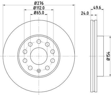 Диск гальмівний з покриттям PRO передній HELLA 8DD355122721