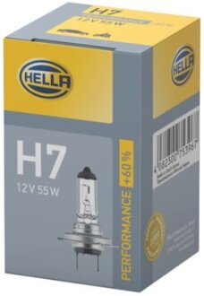 Лампа розжарювання H7 12V 55W PX26d +60% HELLA 8GH223498231