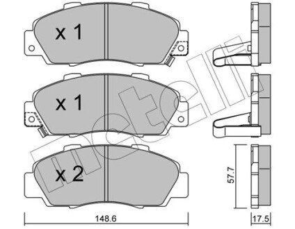 Колодки гальмівні (передні) Honda Accord V/VI 93-03/Civic 97-01 UA63 Metelli 22-0298-0
