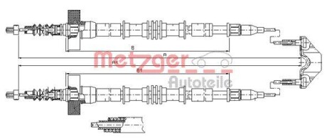 Трос ручного гальма CHEVROLET CORSA СЕДАНCHEVROLET CORSA УНИВЕРСАЛOPEL ASTRA G DELVAN (F70) -ua METZGER 11.5859