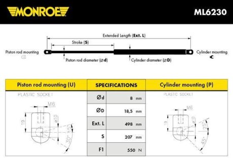 Фото демпфер дверей багажника MONROE ML6230 Демпфер дверей багажника MONROE ML6230