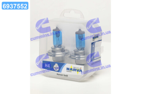 Лампа галлогенная TWIN SET H4 12V 60/55W RANGE POWER WHITE NARVA 48680S2