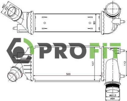 Радиатор наддува ИНТЕРКУЛЕР CITROEN JUMPY 10-. PEUGEOT EXPERT 10-. FIAT SCUDO 10- (2.0HDI) PROFIT 1780-0168
