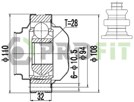 ШРКШ со смазкой в комплекте ШАРНИРНЫЙ КОМПЛЕКТ VW GOLF 00-. PASSAT 05-. SKODA OCTAVIA 04-. SEAT LEON PROFIT 2810-3036