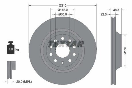 Диск гальмівний (задній) VW Passat 05-/Golf/Seat Leon 12- (310x22) PRO UA63 TEXTAR 92140703