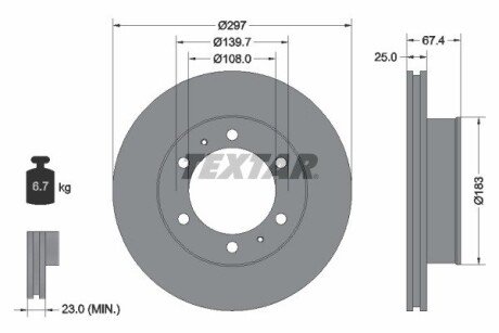 Диск гальмівний (передній) Toyota Hilux VII 05-15 (297x25) UA63 TEXTAR 92222600