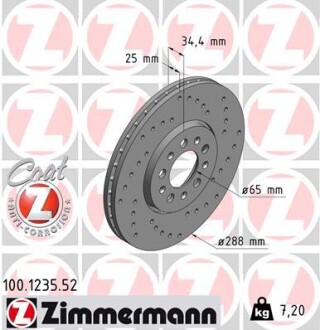 Диск гальмівний ПЕРЕДН SPORT Z SEAT CORDOBA 09/02- IBIZA 02/02- IBIZA ST 03/10- LEON 11/99-06/06 T ZIMMERMANN 100.1235.52