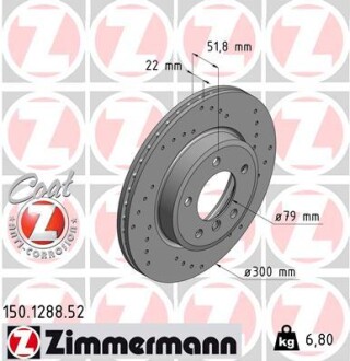 Диск гальмівний ПЕРЕДН SPORT Z BMW 3 COMPACT(E46) 06/01-02/05 3 TOURING(E46) 10/99-02/05 3(E46) 02 ZIMMERMANN 150.1288.52