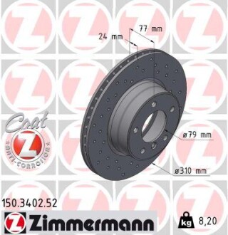 Диск тормозной передний SPORT Z BMW SERIE 5 (E60) 520I-525D, SERIE 5 TOURING (E60) 520I-525D D=309. ZIMMERMANN 150.3402.52