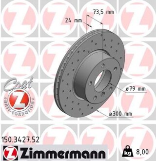 Диск гальмівний ПЕРЕДН SPORT Z BMW 1(E81,87),3V(E90),3V TOURING(E91) 04- -ua ZIMMERMANN 150.3427.52