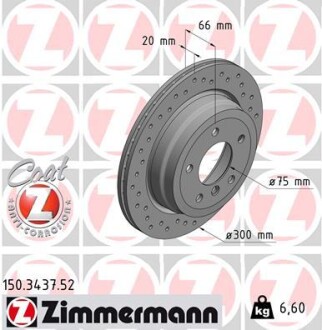 Диск гальмівний ЗАДН SPORT Z BMW 1 (E81, E87) 05-,3 (E90,91) 07-,X1 (E84) 09- -ua ZIMMERMANN 150.3437.52