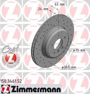 ДИСК тормозной задней SPORT Z BMW 5 (E60) -2010, E61 04-, 6 04- ZIMMERMANN 150.3461.52