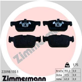 Колодки гальмівні (передні) Volvo S60 III/S90 II/ V60 II/ XC60 II (Teves) UA63 ZIMMERMANN 22098.170.1
