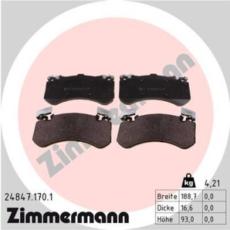Колодки гальмівні дискові ПЕРЕДН AUDI A6 2.0-3.0 2010-, A7 A8 ZIMMERMANN 24847.170.1
