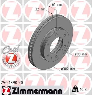 Диск тормозной передний FORD RANGER (TKE) 04.11- ZIMMERMANN 250.1390.20