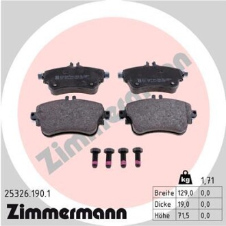 Колодки гальмівні дискові ПЕРЕДН MERCEDES BENZ A-CLASS 2012 -, B-CLASS 2011 - -ua ZIMMERMANN 25326.190.1