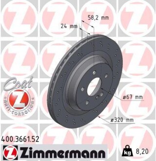 ДИСК тормозной задней SPORT Z MB S-CLASS (W221) S350-600 05- ZIMMERMANN 400.3661.52