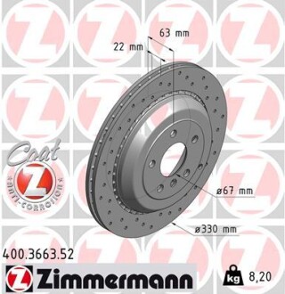 Диск гальмівний ЗАДН SPORT Z MB GL-CLASS(X164) 09/06- M-CLASS(W164) 07/05- R-CLASS(W251,V251) 01/0 ZIMMERMANN 400.3663.52