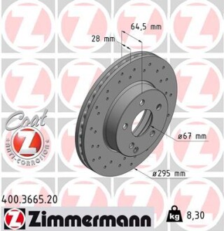 Диск гальмівний ПЕРЕДН MERCEDES C CLASS SPORT PACKAGE C180-C280 07- ZIMMERMANN 400.3665.20