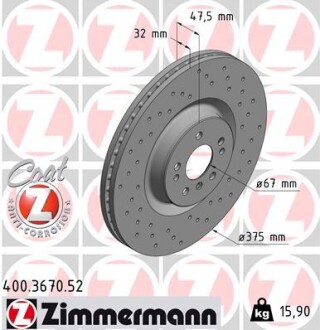 Диск гальмівний ПЕРЕДН SPORT Z MB GL-CLASS(X164) 09/06- M-CLASS(W164) 07/05- R-CLASS(W251,V251) 01 ZIMMERMANN 400.3670.52