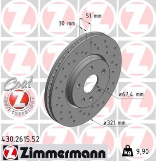Диск тормозной передний SPORT Z OPEL INSIGNIA 1.4-2.8V6 09-;SAAB 9-5 II 1.6T;2.0T;2.0TID;2.0TTID 09 ZIMMERMANN 430.2615.52