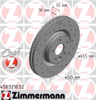 Диск гальмівний SPORT Z LAND ROVER RANGE ROVER EVOQUE (LV) 2.0 D 2011-,DISCOVERY SPORT (LC) 2.0 D -ua ZIMMERMANN 450.5210.52